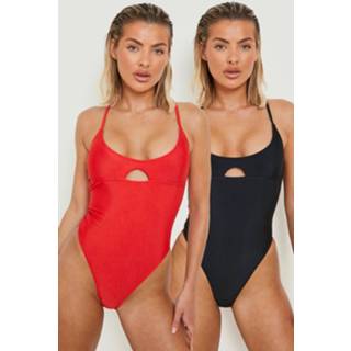 👉 Sleutelgat Badpakken Met Laag Decolleté (2 Stuks), Red