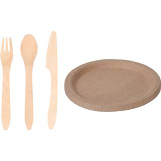 👉 Bestek bruin houten papieren papier verjaardag voor 30x personen set en Duurzame taart/hapjes bordjes 23 cm