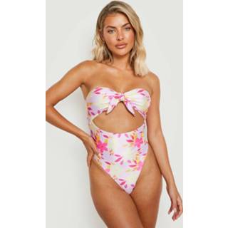 👉 Cut Out Bloemen Bandeau Badpak Met Ceintuur, Lilac