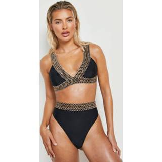 👉 High Waist Bikini Broekje Met Versierde Zoom, Black