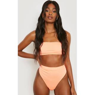 👉 Geplooid High Waist Bikini Broekje Met Textuur, Coral