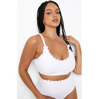 👉 Bikini wit Plus Korte Mix & Match Top Met Geribbelde Zoom, White
