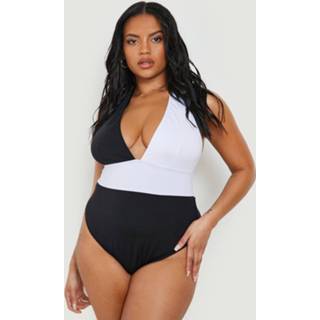 👉 Badpak mono Plus Monochroom Colour Block Met Laag Decolleté,