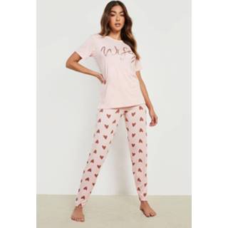 👉 Wifey Hartjes Print T-Shirt En Leggings Set, Rose Gold