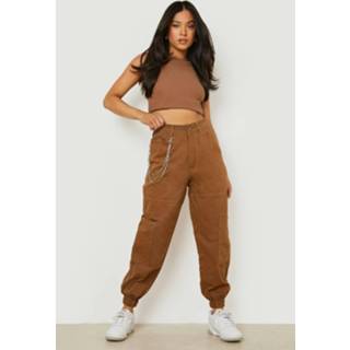 👉 Petite Cargo Joggingbroek Met Ketting En Zoom Detail, Brown