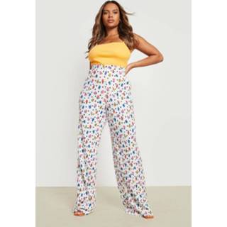 👉 Plus Plisse Premium Bloemen Broek, White