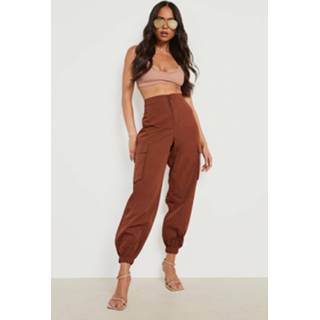 👉 Petite High Waist Cargo Broek Met Enkel Detail, Chocolate