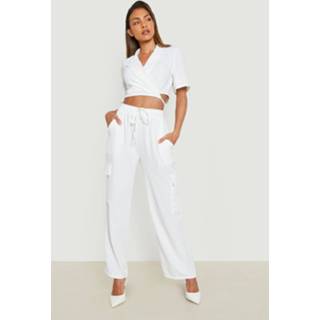 👉 Joggingbroek ivoor Wide Leg Met Textuur En Cargo Zakken, Ivory 1859913318