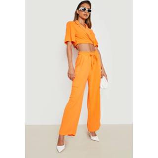 👉 Wide Leg Joggingbroek Met Textuur En Cargo Zakken, Orange