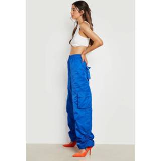 Cargobroek blauw pale blue Wide Leg Cargo Broek Met Geplooide Zoom En Zakken,