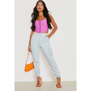 👉 Petite Denim Cargo Joggingbroek Met Zakken, Light Wash