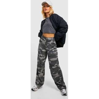 👉 Mid Rise Camouflage Print Cargo Broek, Grey