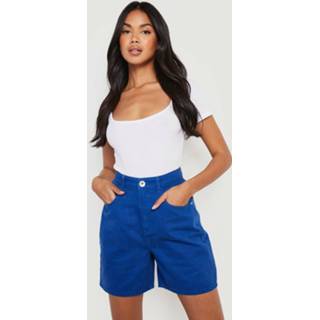 High Waist Denim Bermuda Shorts, Cobalt