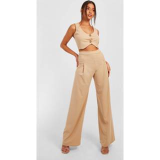 👉 Korte Gilet En Wide Leg Broek, Sand