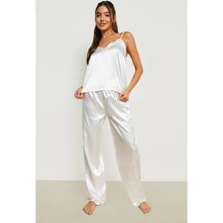 👉 Satijnen Pyjama Set Met Hemdje En Broek Met Contrasterende Biezen, Ivory