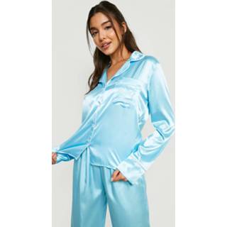 👉 Geborduurde Satijnen Maid Of Honour Pyjama Set, Blue