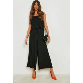 👉 Geweven Geplooid Hemdje Met Vierkante Hals En Culottes, Black