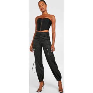 👉 Tall Mid Rise Cargo Broek Met Zoom Detail, Black