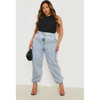 👉 Plus Cargo Joggingbroek Met Ceintuur, Enkel Detail En Metalen Ringetjes, Acid Wash Light Blue