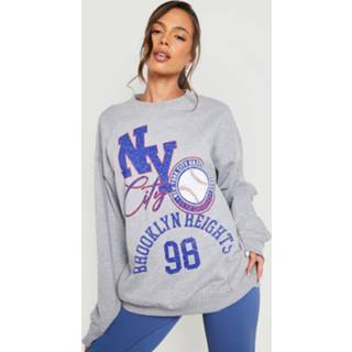 Oversized Varsity Trui Met Tekst, Grey Marl