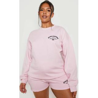 👉 Plus Kort Trainingspak Met Trui En Joggingbroek, Pink