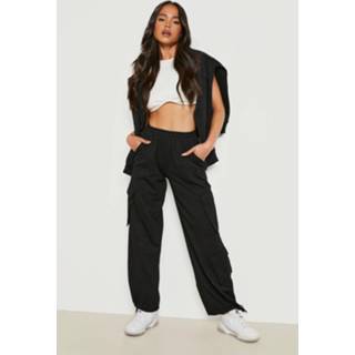 👉 Petite Joggingbroek Met Cargo Zakken En Touwtjes, Black
