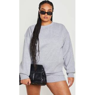 👉 Plus Geborduurd Trainingspak Met Trui En Shorts, Grey Marl