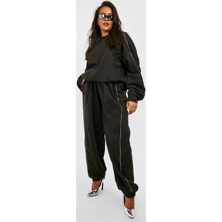 👉 Plus Oversized Joggingbroek Met Rits Detail, Black