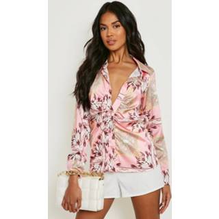 👉 Geplooide Sjaal Print Blouse, Pink