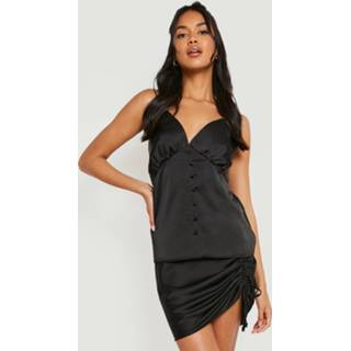 👉 Satijnen Hemdje Met Knoop Detail En Laagjes, Black