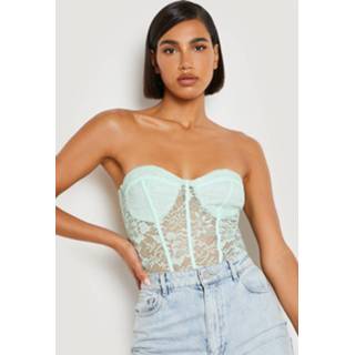 👉 Strapless Premium One Piece Met Kanten Korset Detail, Mint