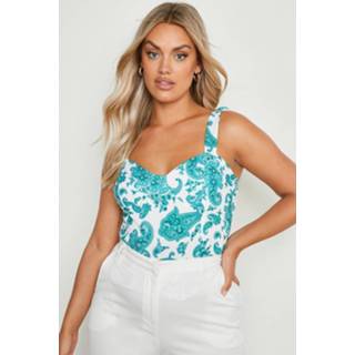 👉 Plus Paisley Peplum Korset Top Met Ceintuur, Green