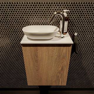 👉 Toiletmeubel witte eiken melamine wit hangend fowy mat enkel links Mondiaz 40cm washed oak met waskom en kraangat 6017315499409