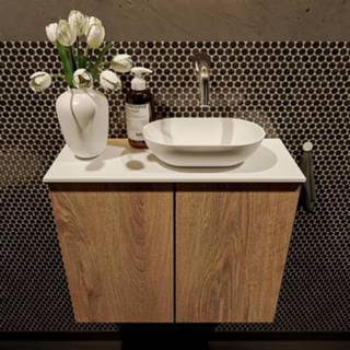 👉 Toiletmeubel witte eiken melamine wit hangend fowy mat enkel rechts Mondiaz 60cm washed oak met waskom zonder kraangat 6017354598552