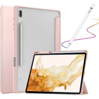 👉 Tablethoes transparante roze active Case2go - Tablet Hoes & Stylus Pen geschikt voor Samsung Galaxy Tab S8 Plus (2022) Tri-Fold Cover Met Pencil Houder 8719793171614