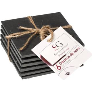 👉 Onderzetter grijs leisteen active leisteen|stenen|vierkant Set van 6x vierkante onderzetters voor glazen 10 x cm