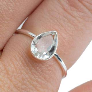 👉 Edelsteen ring 17 zilver bergkristal - 925 Peervorm (Maat 17) 7421125998134