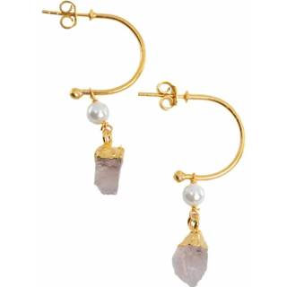 👉 Oorhanger rozenkwarts parel zilver goudkleurig Edelsteen Oorhangers en 925 (45 mm) 7421128615182