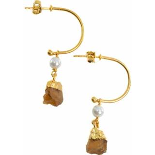 👉 Oorhanger parel zilver citrien goudkleurig Edelsteen Oorhangers en 925 (45 mm) 7421125999179