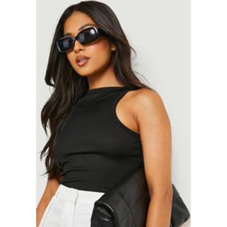 Petite Geribbeld Basic Hemd, White Petite Geribbeld Basic Hemd, Black