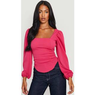 👉 Tall Korset Top Met Lange Mouwen, Fuchsia