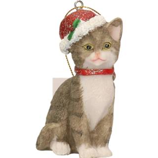 👉 Kerst muts grijze Kersthangers katten met kerstmuts 9 cm kerstversiering