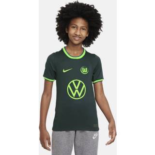 👉 Voetbalshirt groen XS unisex jeugd kinderen VfL Wolfsburg 2022/23 Stadium Uit Nike met Dri-FIT voor kids - 195867304795