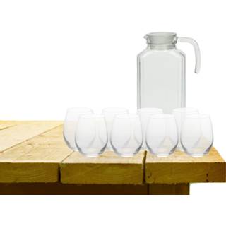 👉 Karaf transparant glas Excellent Houseware schenkkan 1700 ml met 8x stuks Oval waterglazen