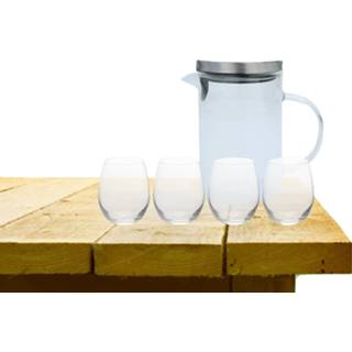 👉 Karaf glas Excellent Houseware schenkkan 1000 ml met 4x stuks Oval waterglazen