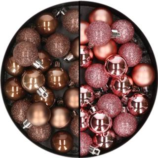 👉 Kerstbal bruin roze multi kunststof mix 40x stuks kleine kerstballen donkerbruin en 3 cm
