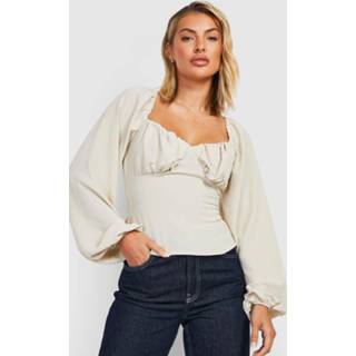 👉 Top Met Textuur, Geplooide Cups En Ballonmouwen, Stone