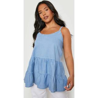 👉 Hemd blauw Light Blue Plus Acid Wash Gebleekt Chambray Hemdje Met Laagjes,