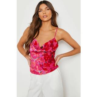 👉 Devore Bloemen Hemdje Met Waterval Hals, Pink