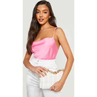 👉 Hemd roze Bright Pink Kort Satijnen Hemdje Met Waterval Hals,